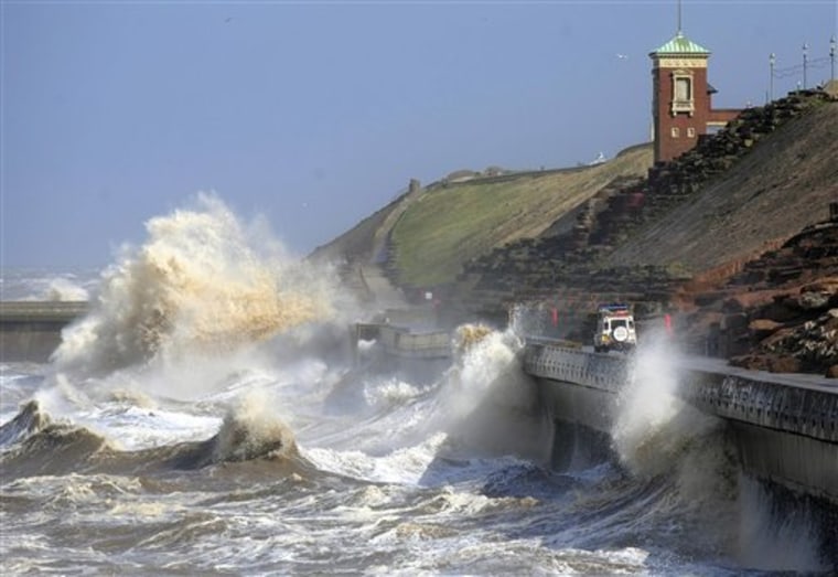 Gales and high tides sweep the coast at Blackpool, in the north west of England, as the remnants of Hurricane Katia hit British shores on Monday.